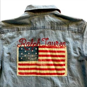 Polo Ralph Lauren Embroidered Chambray American Flag Button Up